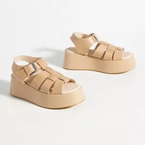 Anthropologie Pilcro Platform Fisherman Sandals Cream Tan  Leather Size 41