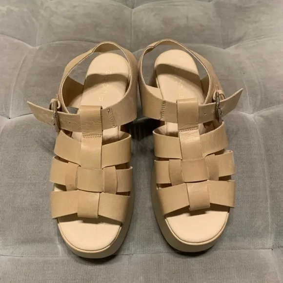 Anthropologie Pilcro Platform Fisherman Sandals Cream Tan  Leather Size 41