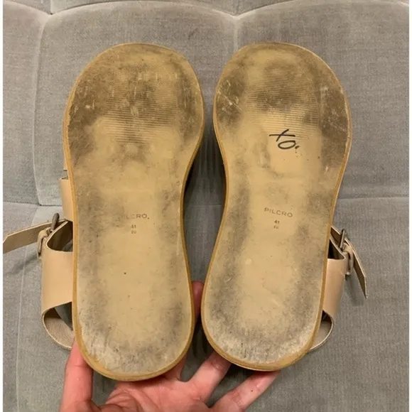 Anthropologie Pilcro Platform Fisherman Sandals Cream Tan  Leather Size 41