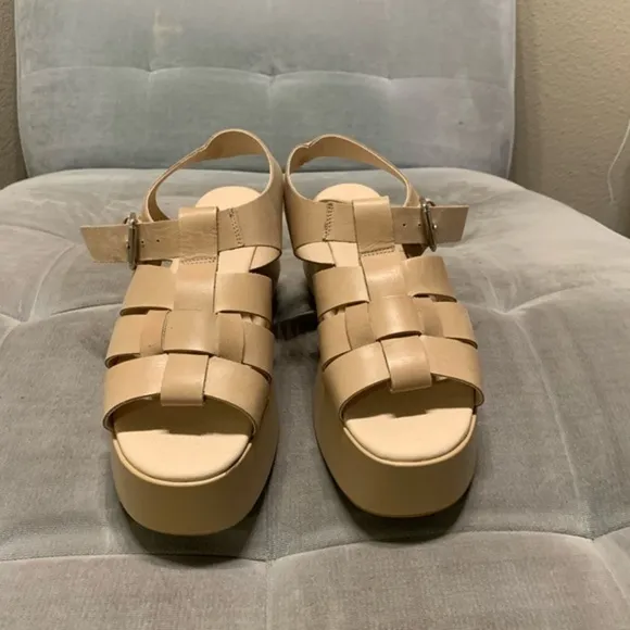 Anthropologie Pilcro Platform Fisherman Sandals Cream Tan  Leather Size 41
