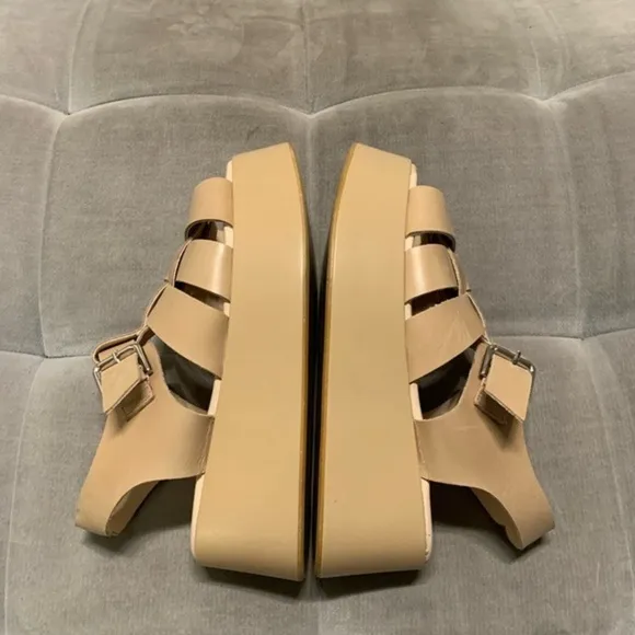 Anthropologie Pilcro Platform Fisherman Sandals Cream Tan  Leather Size 41