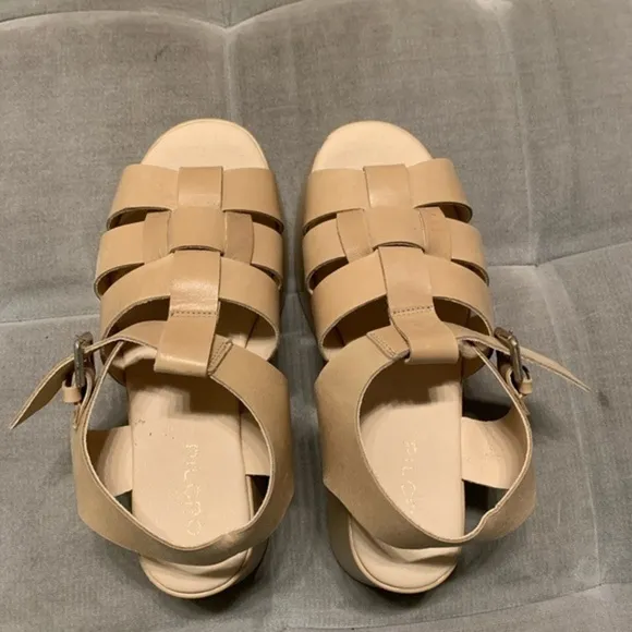 Anthropologie Pilcro Platform Fisherman Sandals Cream Tan  Leather Size 41