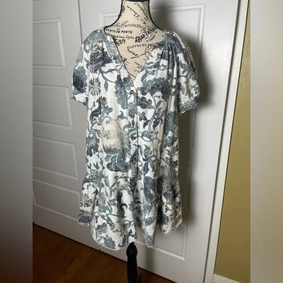 Anthropologie Pilcro Puff-Sleeve Tunic Small Cotton &amp; Linen