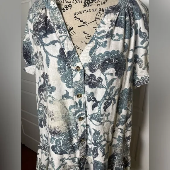 Anthropologie Pilcro Puff-Sleeve Tunic Small Cotton &amp; Linen