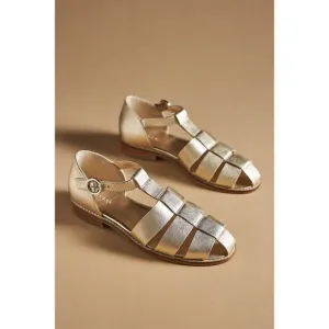 Anthropologie Pilcro The Maris Fisherman metallic Leather sandals size 37