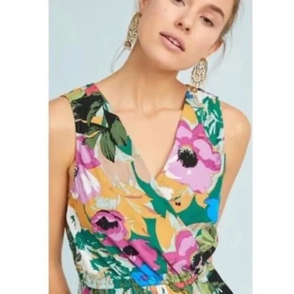Anthropologie Plenty Tracy Reese Floral Midi Dress Medium Faux Wrap Sleeveless