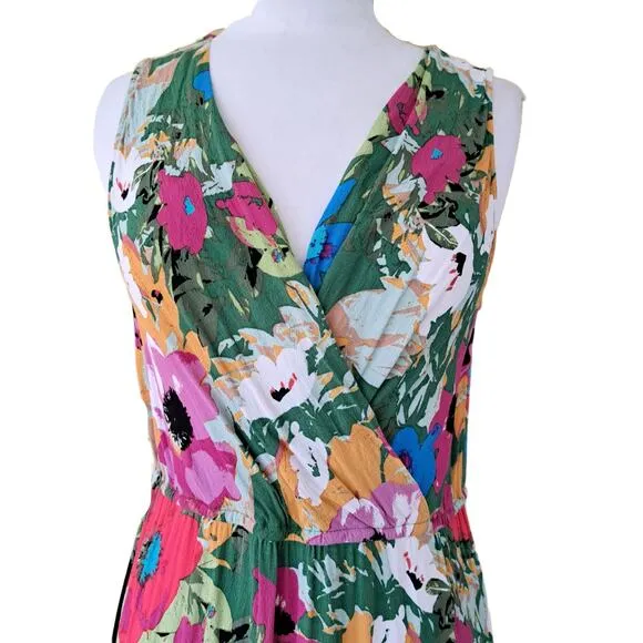 Anthropologie Plenty Tracy Reese Floral Midi Dress Medium Faux Wrap Sleeveless