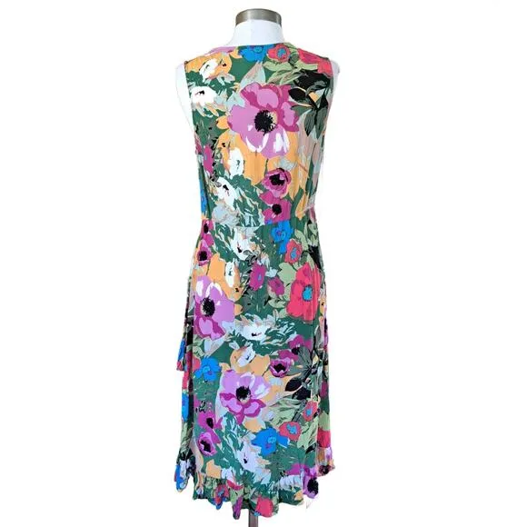 Anthropologie Plenty Tracy Reese Floral Midi Dress Medium Faux Wrap Sleeveless