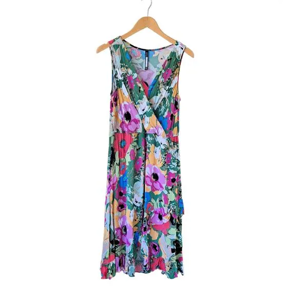 Anthropologie Plenty Tracy Reese Floral Midi Dress Medium Faux Wrap Sleeveless