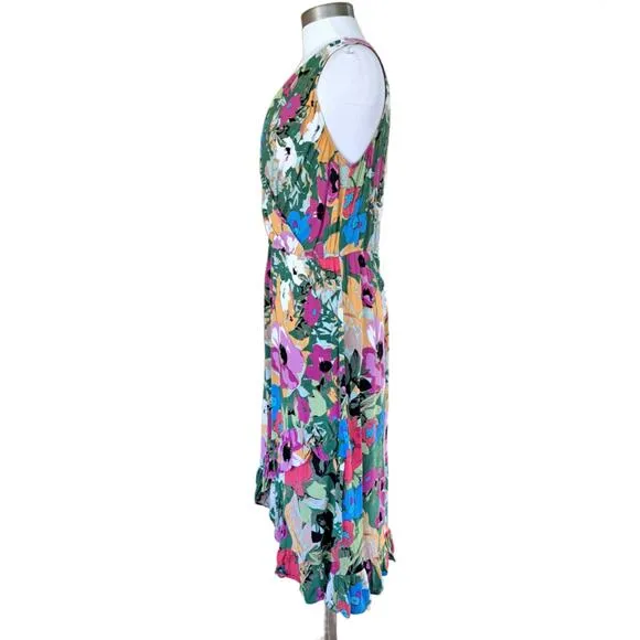 Anthropologie Plenty Tracy Reese Floral Midi Dress Medium Faux Wrap Sleeveless