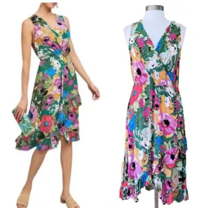 Anthropologie Plenty Tracy Reese Floral Midi Dress Medium Faux Wrap Sleeveless