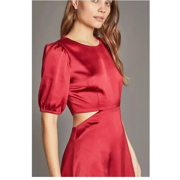 ANTHROPOLOGIE  RED SATIN CUT OUT MIDI DRESS