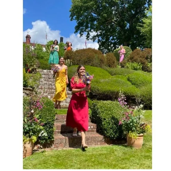 ANTHROPOLOGIE  RED SATIN CUT OUT MIDI DRESS