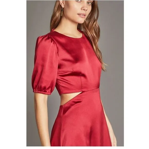 ANTHROPOLOGIE  RED SATIN CUT OUT MIDI DRESS