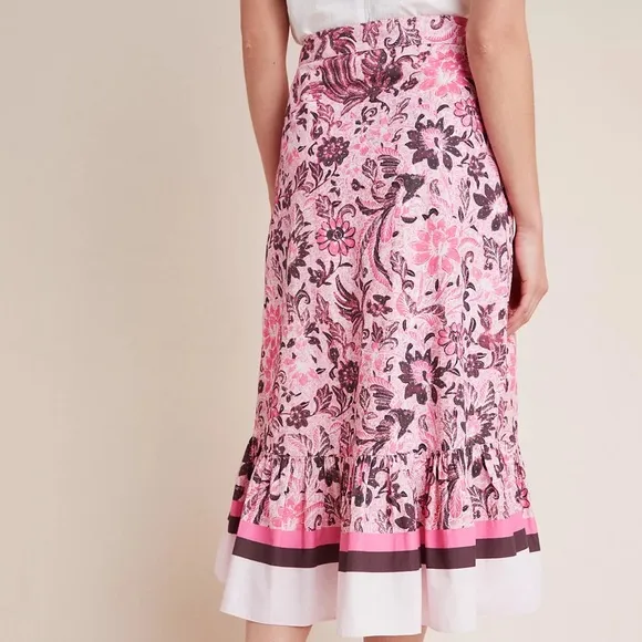 Anthropologie Roxana Flounced Midi Skirt