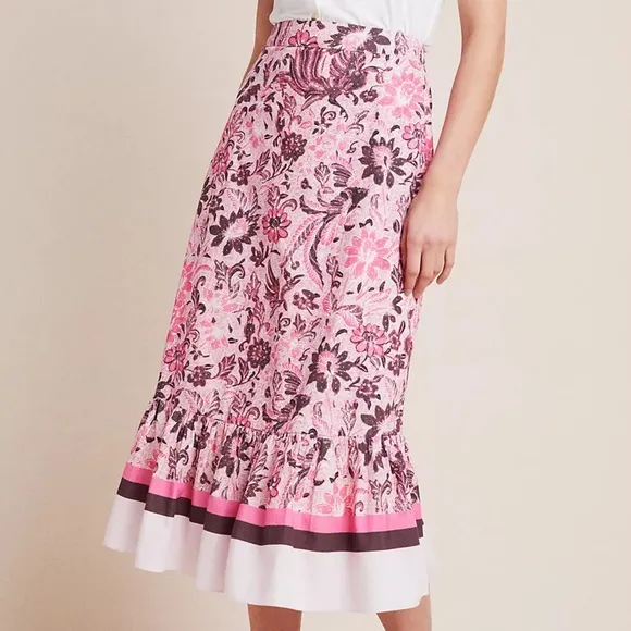 Anthropologie Roxana Flounced Midi Skirt