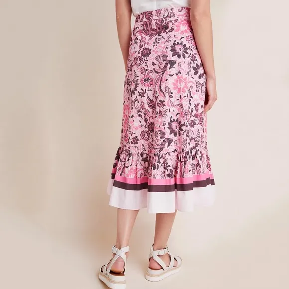 Anthropologie Roxana Flounced Midi Skirt