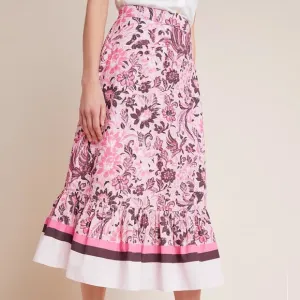 Anthropologie Roxana Flounced Midi Skirt