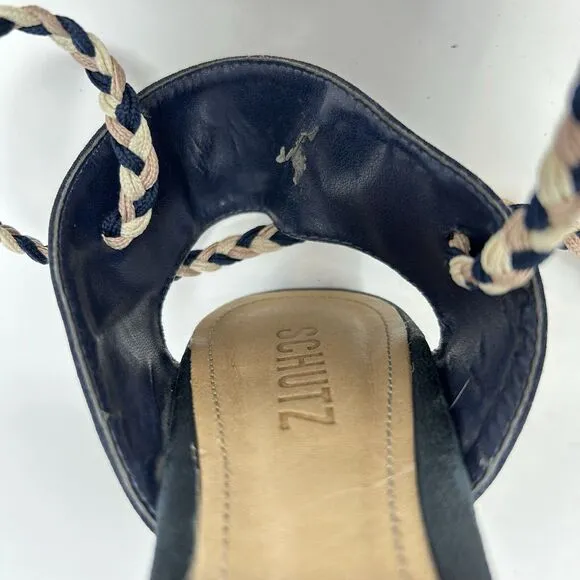 Anthropologie Schutz Karlan Wedge Sandals Blue Canvas Wraped Sandals Womens 8.5