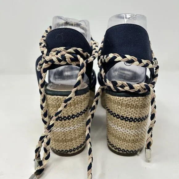 Anthropologie Schutz Karlan Wedge Sandals Blue Canvas Wraped Sandals Womens 8.5