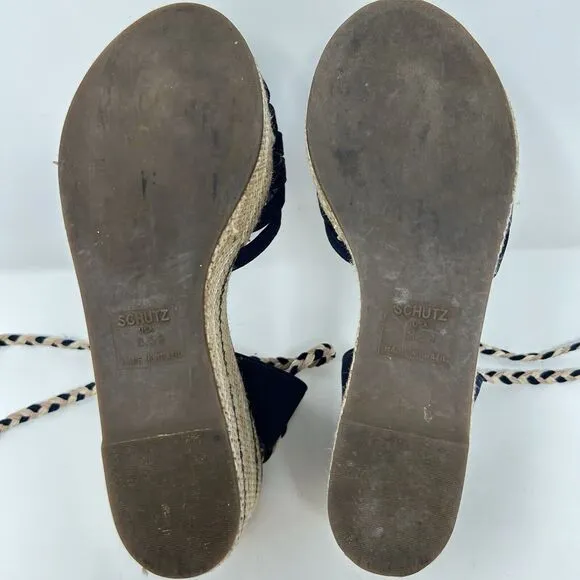 Anthropologie Schutz Karlan Wedge Sandals Blue Canvas Wraped Sandals Womens 8.5