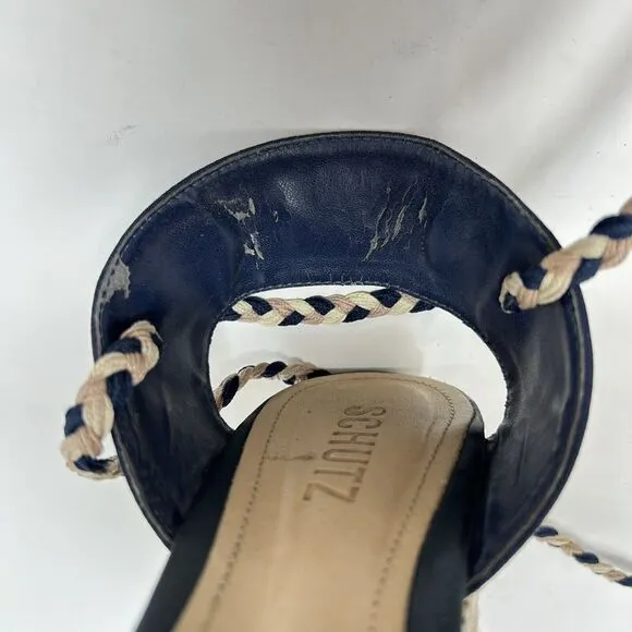 Anthropologie Schutz Karlan Wedge Sandals Blue Canvas Wraped Sandals Womens 8.5