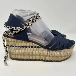 Anthropologie Schutz Karlan Wedge Sandals Blue Canvas Wraped Sandals Womens 8.5