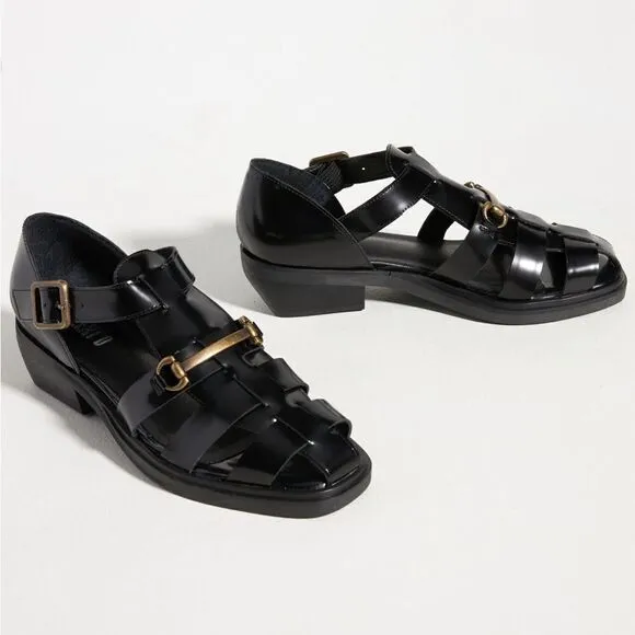 Anthropologie Silent D Billzar black leather Fisherman Sandals 10