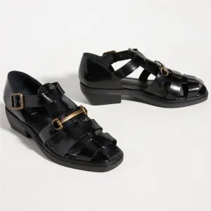 Anthropologie Silent D Billzar black leather Fisherman Sandals 10