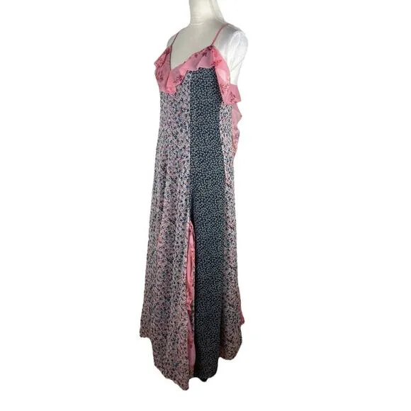 Anthropologie Sleeveless V-Neck Paneled Ruffle Midi Dress Pink Combo Size Small