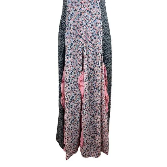 Anthropologie Sleeveless V-Neck Paneled Ruffle Midi Dress Pink Combo Size Small