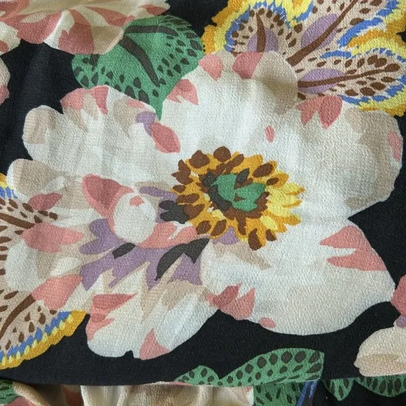 Anthropologie Tiered V Neck Floral Dress Balloon Sleeves excellent Size XL