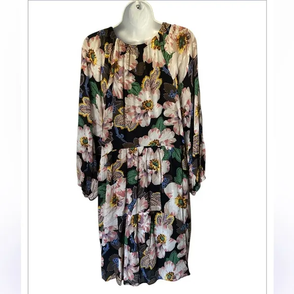 Anthropologie Tiered V Neck Floral Dress Balloon Sleeves excellent Size XL