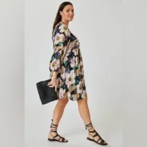Anthropologie Tiered V Neck Floral Dress Balloon Sleeves excellent Size XL