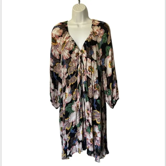 Anthropologie Tiered V Neck Floral Dress Balloon Sleeves excellent Size XL
