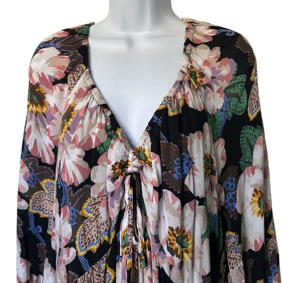 Anthropologie Tiered V Neck Floral Dress Balloon Sleeves excellent Size XL
