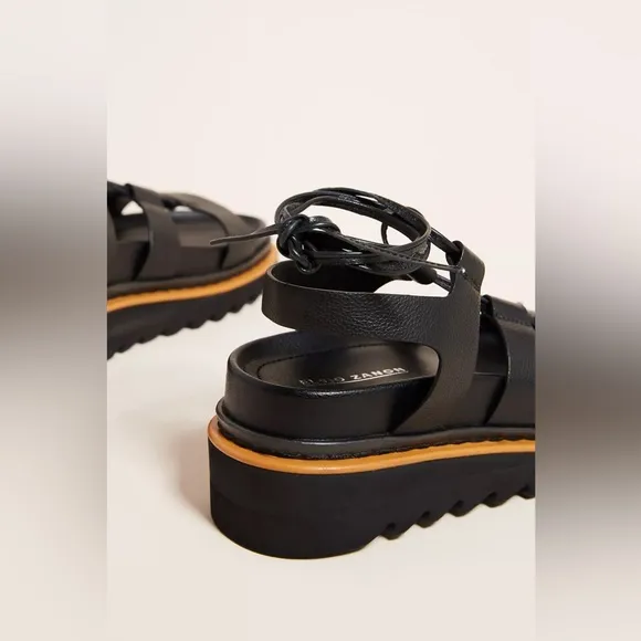 ◾️Anthropologie x Elvio Zanon Smooth Black Leather Kristina Platform Sandals