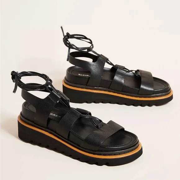 ◾️Anthropologie x Elvio Zanon Smooth Black Leather Kristina Platform Sandals