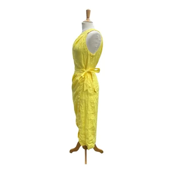 Anthropologie Yellow Linen One-Shoulder Dress Size 8
