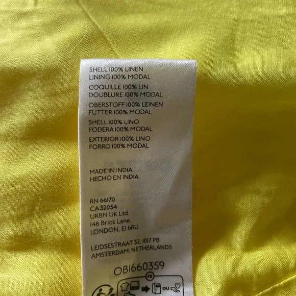 Anthropologie Yellow Linen One-Shoulder Dress Size 8