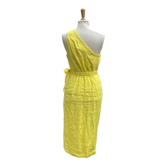Anthropologie Yellow Linen One-Shoulder Dress Size 8