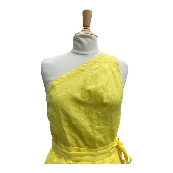 Anthropologie Yellow Linen One-Shoulder Dress Size 8