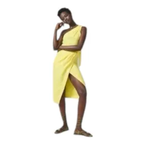 Anthropologie Yellow Linen One-Shoulder Dress Size 8