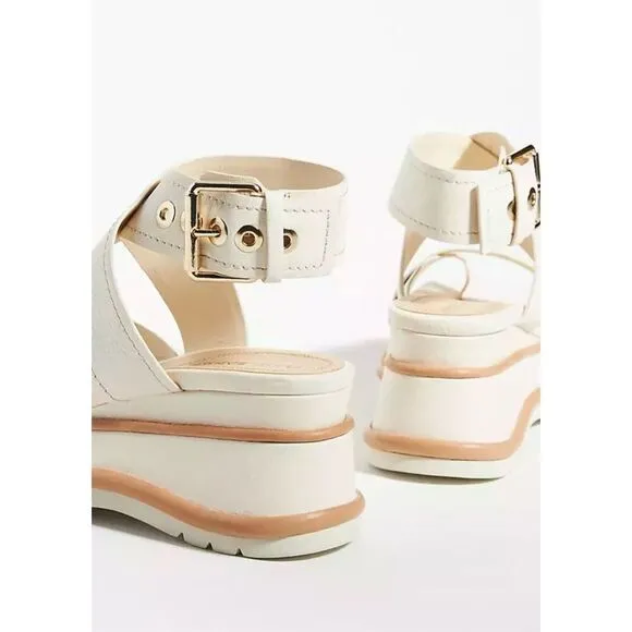 Anthropologie Elvio Zanon Strappy Ankle Wrap CREAM Women's Sport Platform Sandal