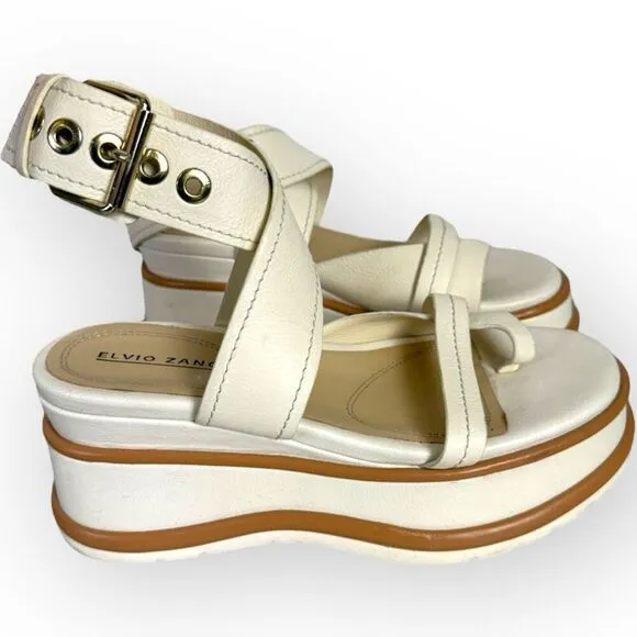 Anthropologie Elvio Zanon Strappy Ankle Wrap CREAM Women's Sport Platform Sandal
