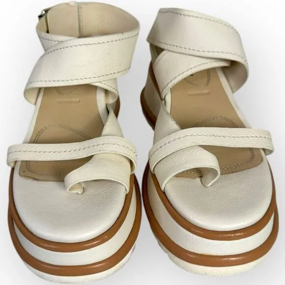 Anthropologie Elvio Zanon Strappy Ankle Wrap CREAM Women's Sport Platform Sandal