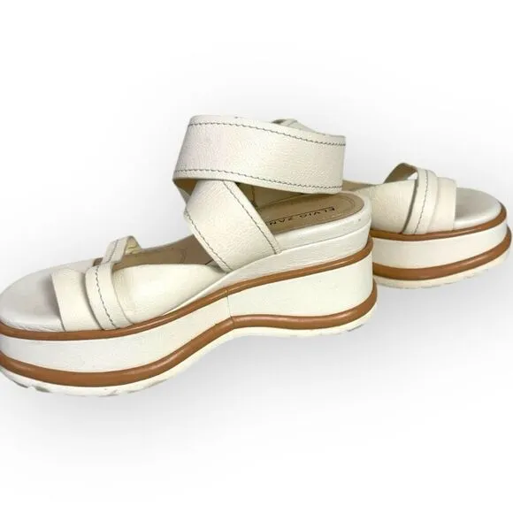 Anthropologie Elvio Zanon Strappy Ankle Wrap CREAM Women's Sport Platform Sandal