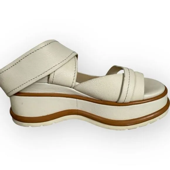 Anthropologie Elvio Zanon Strappy Ankle Wrap CREAM Women's Sport Platform Sandal