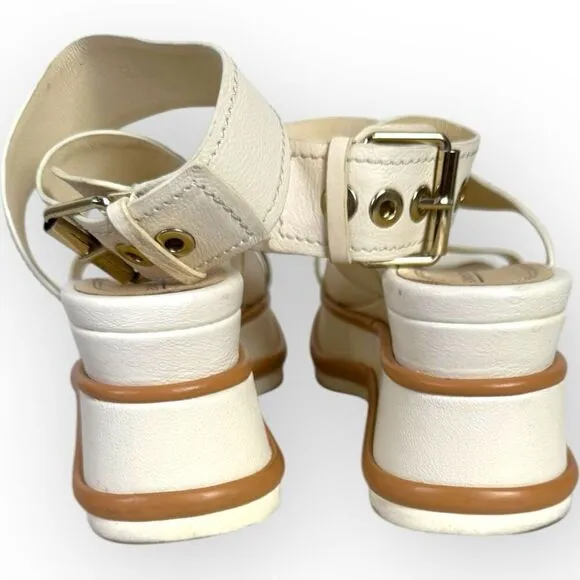 Anthropologie Elvio Zanon Strappy Ankle Wrap CREAM Women's Sport Platform Sandal