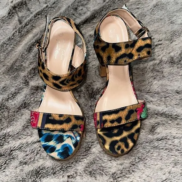 Antica Sartoria dolce gabbana print look block heel sandals | Sz 39